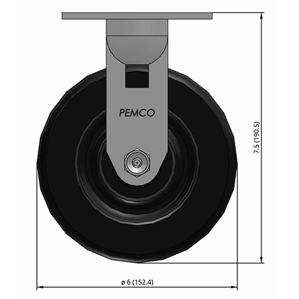 Side view drawing of caster with dimensions